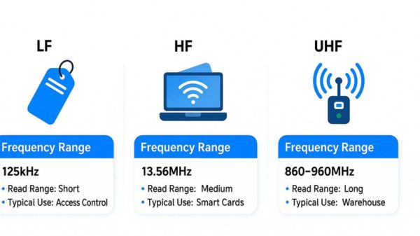 So sánh RFID HF 13,56 MHz và UHF 860–960 MHz về tần số, khoảng cách đọc và phương thức ứng dụng.