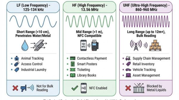 So sánh mức độ bảo mật RFID theo tần số LF HF UHF và chuẩn chip